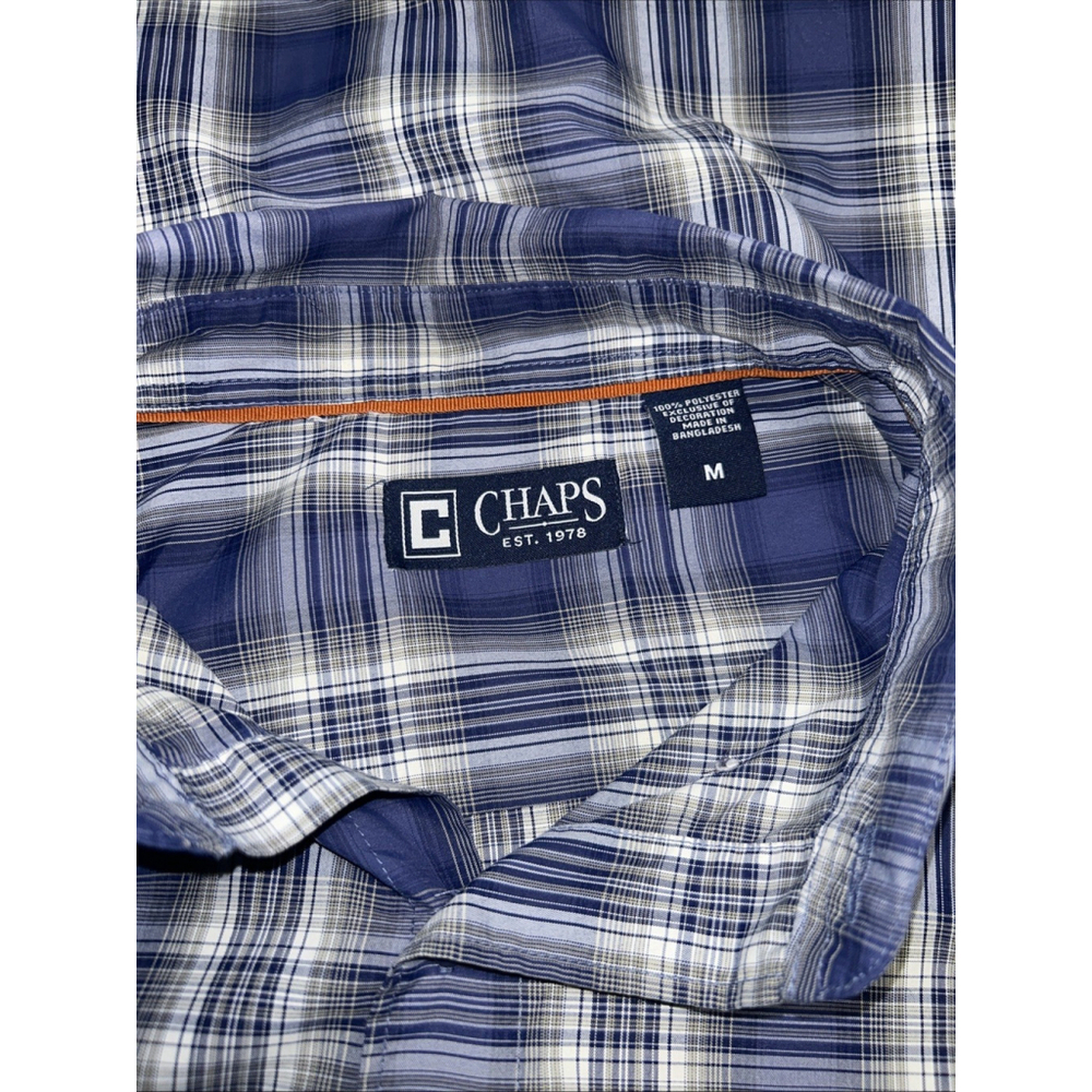 CHAPS Mens MED BLUE CHECKED Button Up Collared Long Sleeve Shirt
